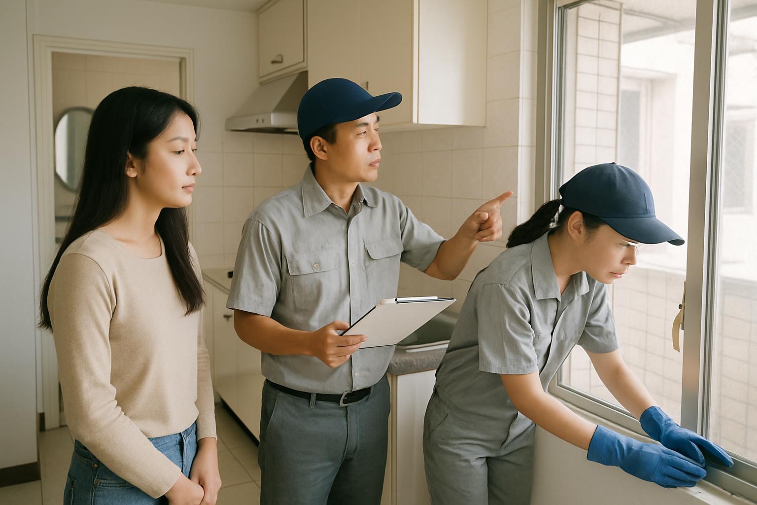 退租清潔不是掃一掃就好:5 個常見迷思與真相 退租清潔團隊檢查廚房與浴室細節